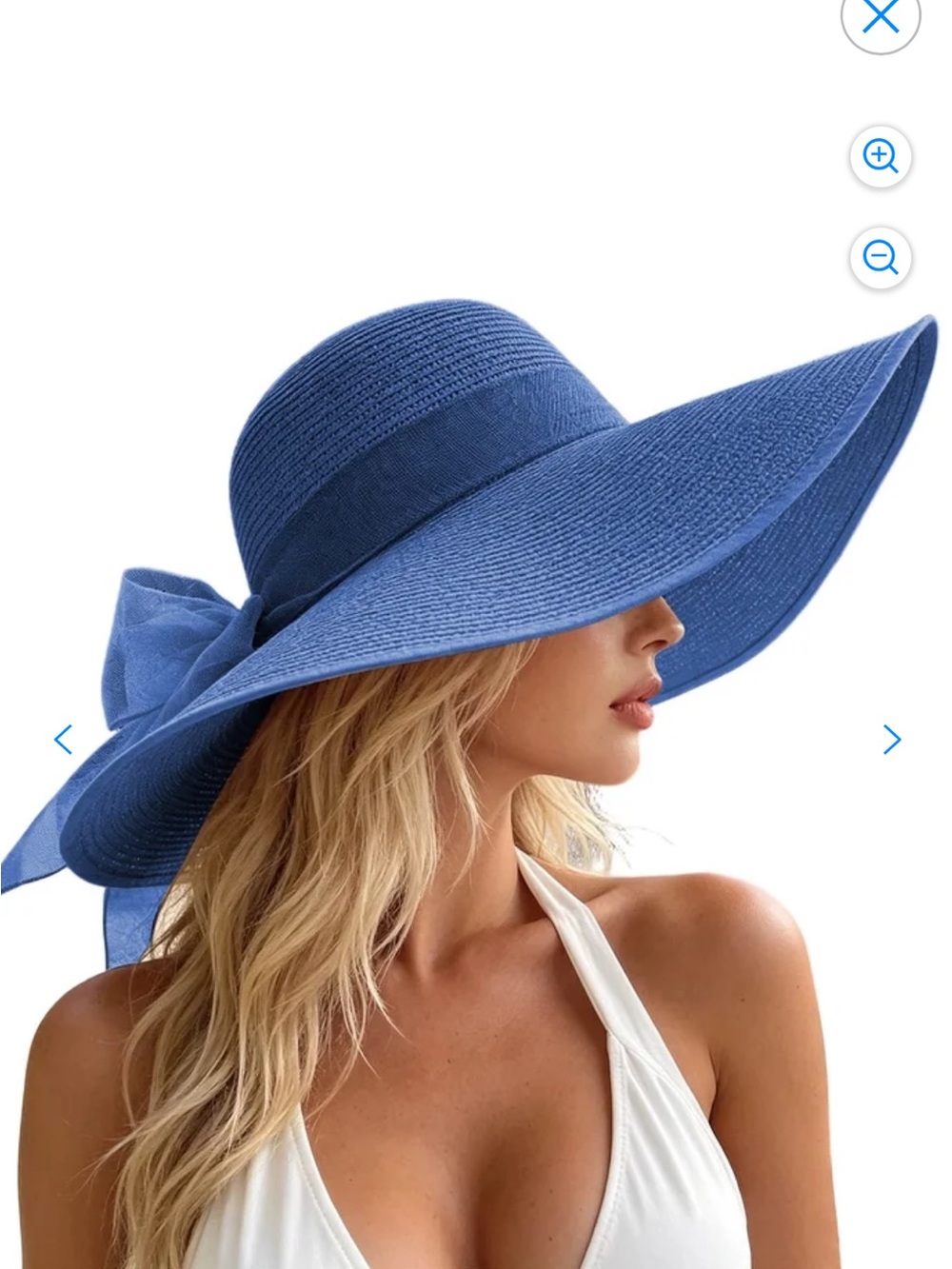 Wide Brim Sun Hat with Bow - Blue
